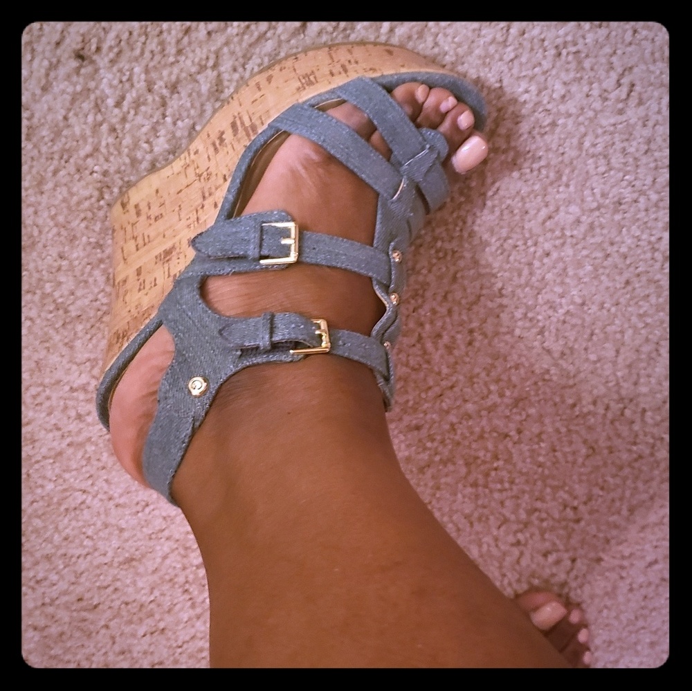 Guess denim wedges w/ cork heel